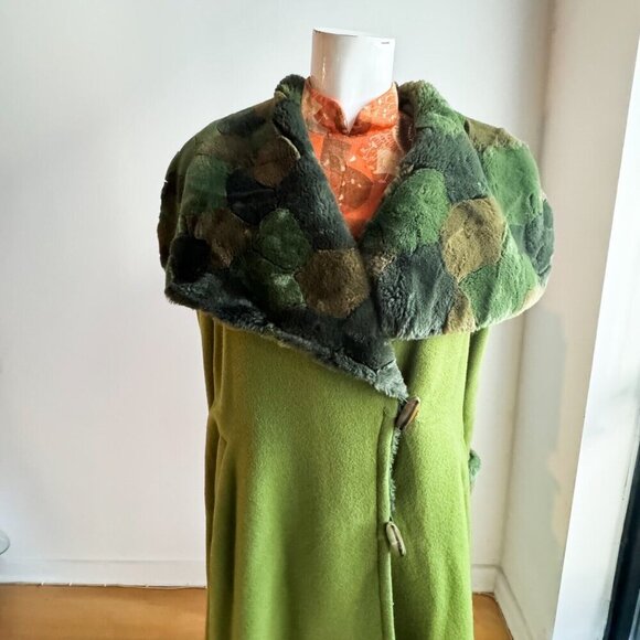 Lace by Nelly Anne Green Wool Faux Fur Fitted Waist A line Coat XXL - Picture 2 of 12